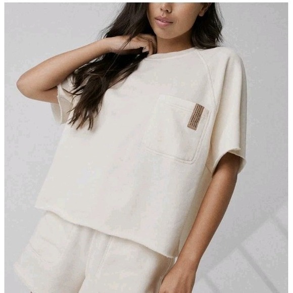 lunya Tops - New Lunya Silksweats Reversible Pocket Sweatshirt Top Bone S/S Lounge Grunge